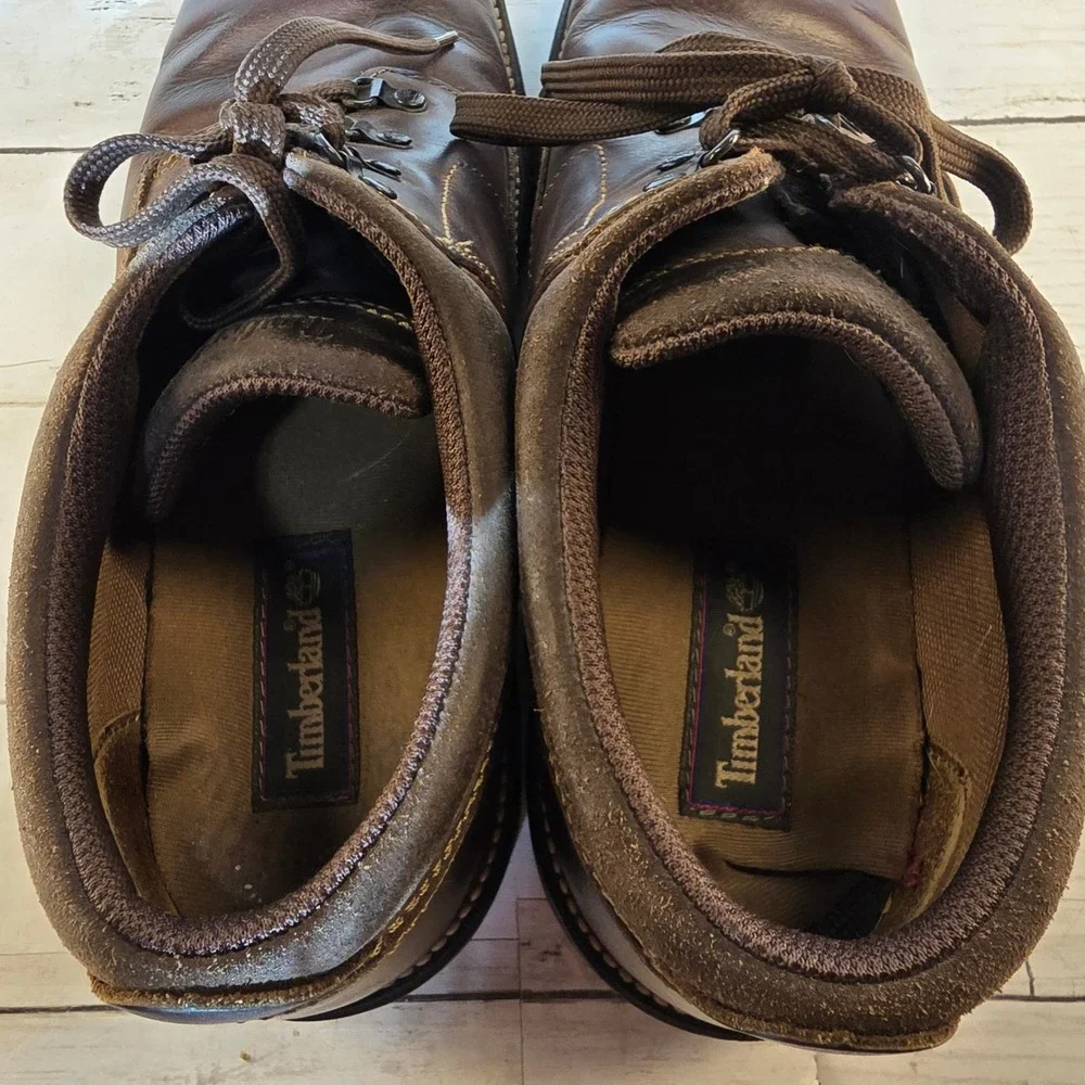 Timberland Mens Brown Leather Low Top Hiking Shoes Lug Sole Oxford 10M 4127